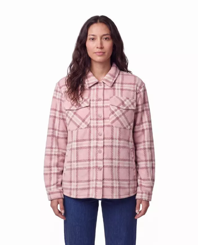Ladies' Plush Shacket with Sherpa Lining #35 — Mauve / Pink / S-M-L-XL-2X
