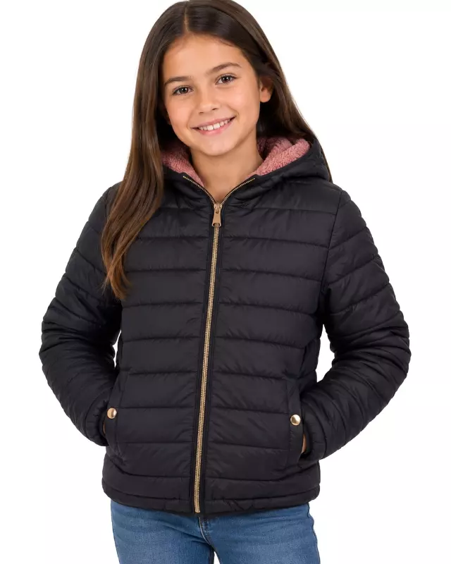 Girls' Reversible Jacket With Sherpa Lining #97-26 — Black/Mauve / 7-8-10-12-14