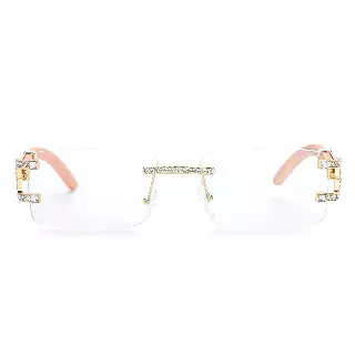 Luxury Rimless Rectangular Sunglasses with Rhinestone Accents J10809-C