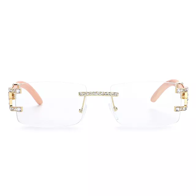 Luxury Rimless Rectangular Sunglasses with Rhinestone Accents J10809-C