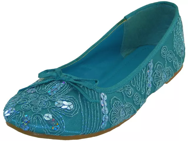 S9100L - Women's "Easy USA" Sequin Ballet Flat Shoes — Turquoise (S9100L-Q) / 5-10 Assorted