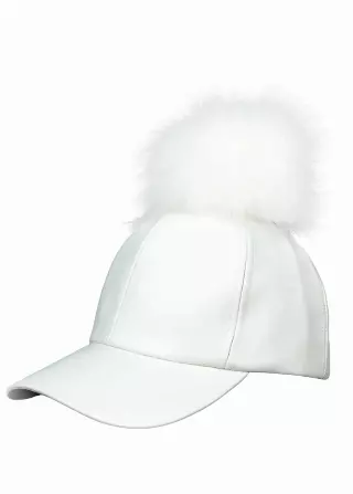 Magid Faux Leather & Fur Pom Pom Baseball Cap