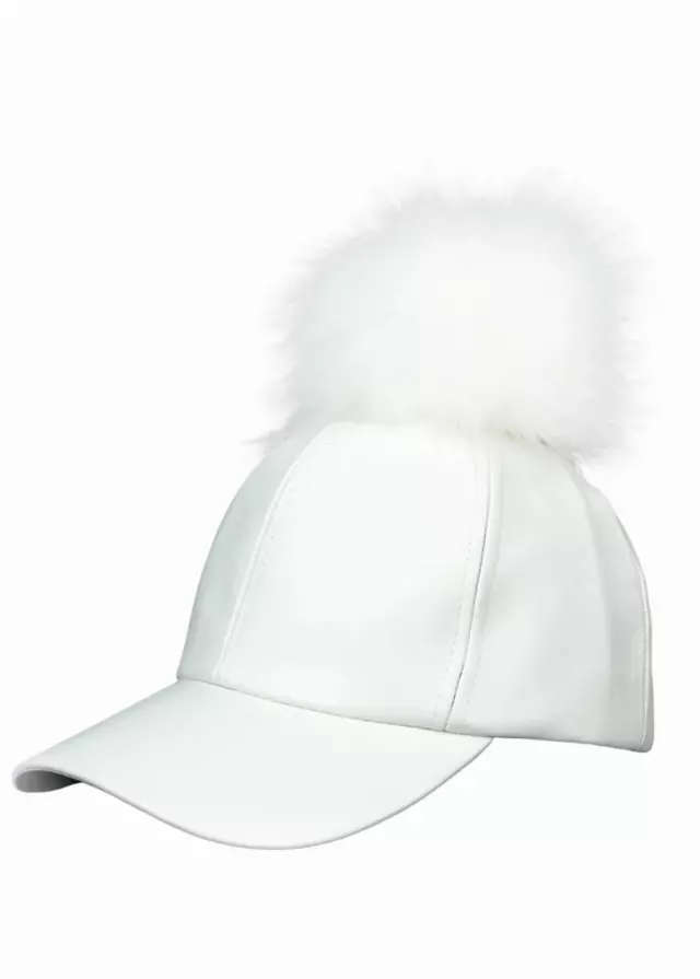 Magid Faux Leather & Fur Pom Pom Baseball Cap