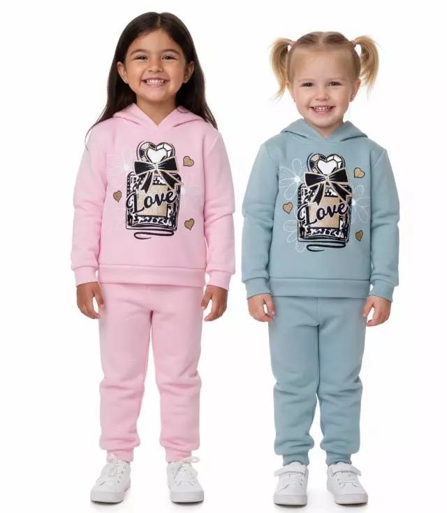 Girls “Love” Screen Hoodie & Jogger Set – Pink & Blue (Toddler 2T–5T) – 8611002