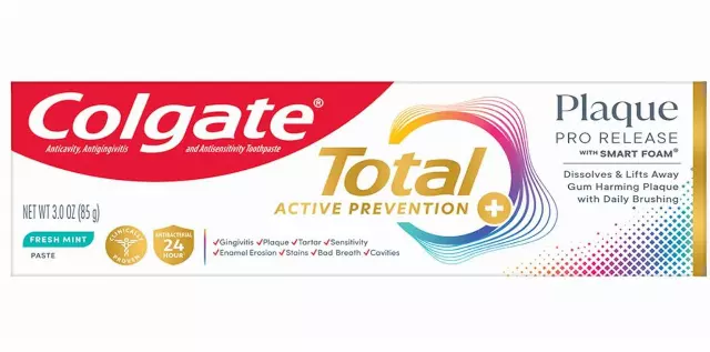 Colgate Total Plaque Pro Release Fresh Mint Toothpaste, Anticavity Fluoride Toothpaste, Fights Plaque, Bad Breath, Tartar Buildup, and Helps Protect Teeth from Sensitivity, 3.0 oz