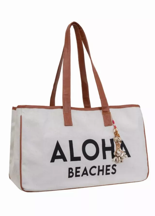 Magid Canvas Slogan Tote "ALOHA BEACHES"