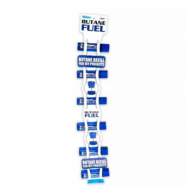 18ML Bulk Torch Blue Butane Refill with Merchandising Hang Strip - 6 Pieces Per Retail Ready Display 41554