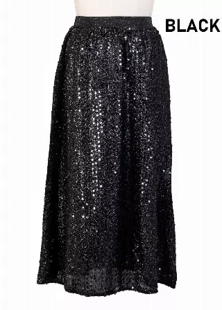 CHH-19014-17 - Women's Sequin Skirt High Waist Sparkle Party Cocktail Skirt (3-PCS PRE-PACK) — One Size Plus / Black / 3-Pcs Per Pack