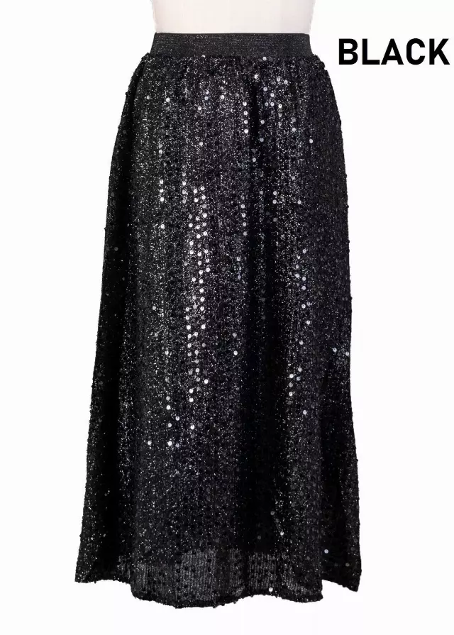 CHH-19014-17 - Women's Sequin Skirt High Waist Sparkle Party Cocktail Skirt (3-PCS PRE-PACK) — One Size / Black / 3-Pcs Per Pack