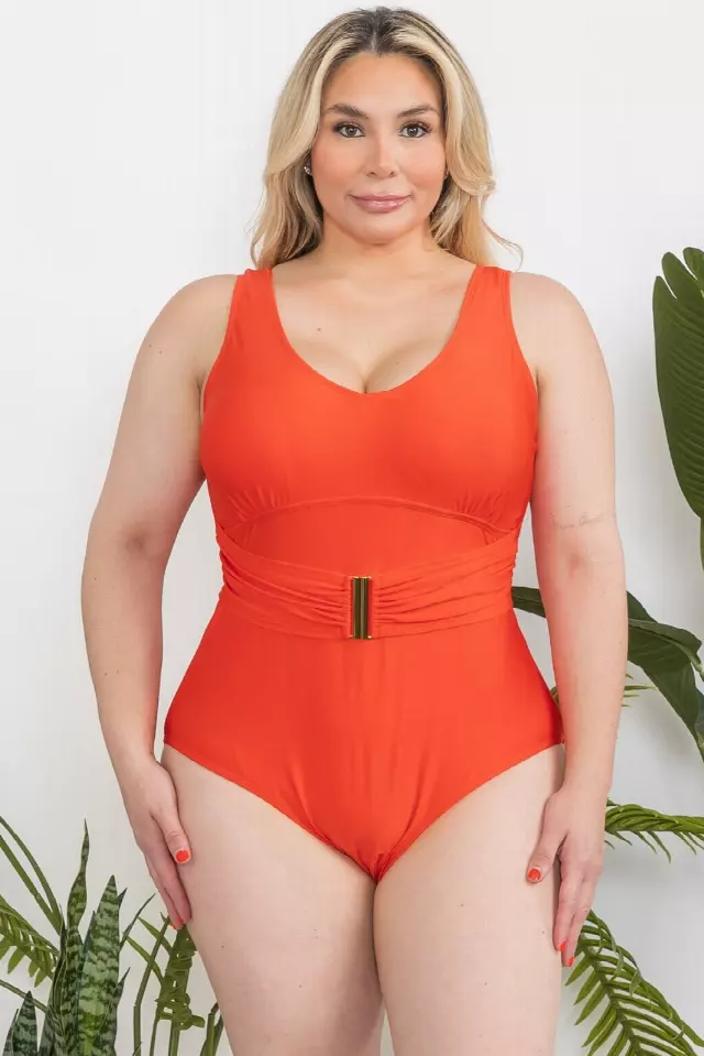 H2910 Plus-Size Belted Swimsuit — Orange