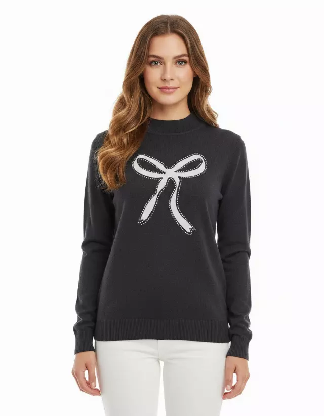 Crewneck Big Bow Sweater — Black / S/M-L/XL