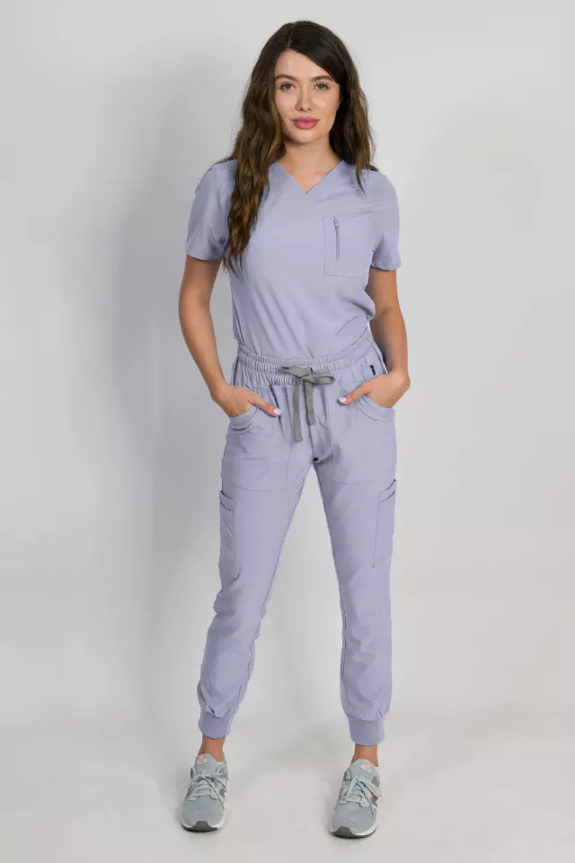 Fleur | Zip Pocket Top & Jogger Scrubs Set — Glacial Blue / S