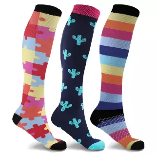 Unisex Fun Pattern Knee High Compression Socks (3-Pairs) — Small/Medium