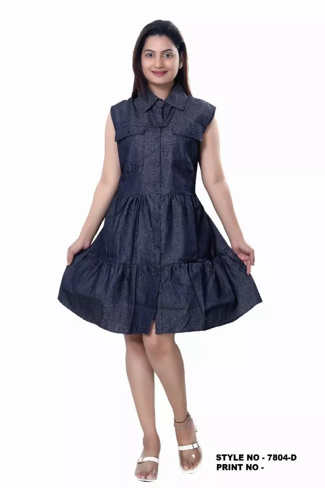 7804 - Button Down Authentic African Short Dress (3 PCS PRE-PACK) - $18.00 EACH — One Size (4 - 24) / Denim