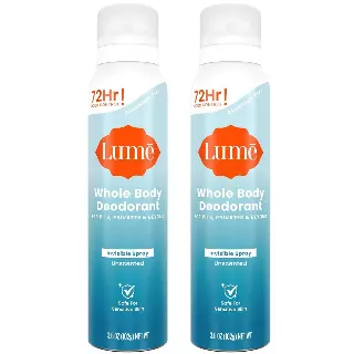Lume Invisible Spray Deodorant For Women – Whole Body Deodorant Spray – 72 Hr Odor Control – Ozone Friendly, Natural Propellant – Aluminum & Baking Soda Free, Skin Loving – 3.6 ounce (Unscented)