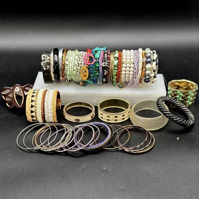 Mixed Costume Jewelry Lot 40+ pc Bangles Cuffs Beaded Rhinestone Vintage Modern