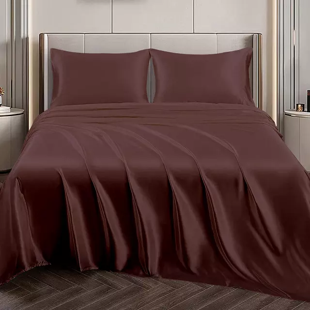 Silky-Soft Satin Sheet Set (4-Piece) — Chocolate / Queen
