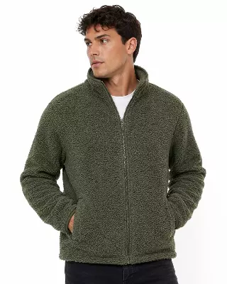 Men's Full-Zip Sherpa Fleece Jacket #J13 — Green / S-M-L-XL-2X