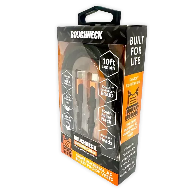 Charging Cable Roughneck USB-C to USB-C 10FT 2.4 Amp - 3 Pieces Per Pack 24571