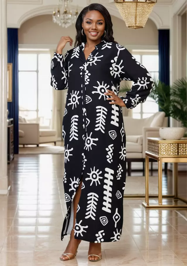 25049- Women's Ankle Length Button Down Dress - $25.00 Each — Free Size / Black