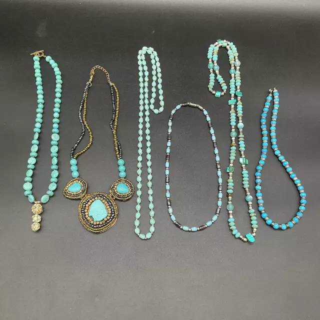 Faux Turquoise Boho Beaded Necklaces Lot of 6 Statement Western Style