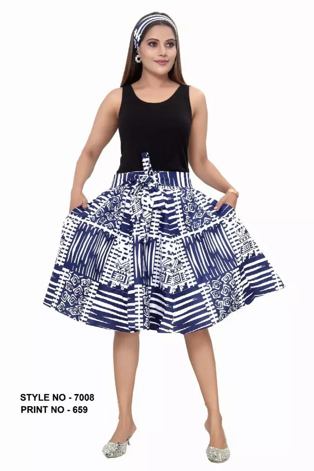 7008SK - NEW PRINTS ALERT - Elastic Short African Print Skirt - 24" - (3/pk) - Free Size - $15.00 Each — Free Size / Print-659