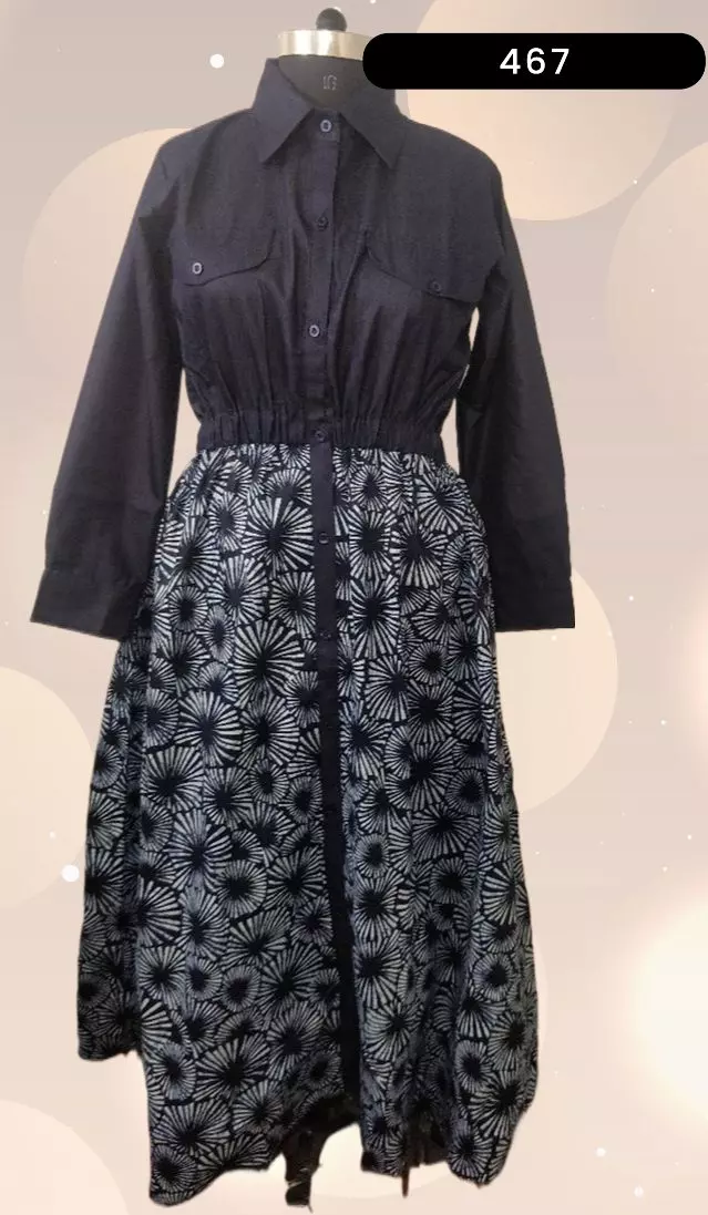 9033 - Full Length Dress (Denim & African Print) - 3/pk Free Size ON SALE!! - $12.00 Each — Free Size / Print-467
