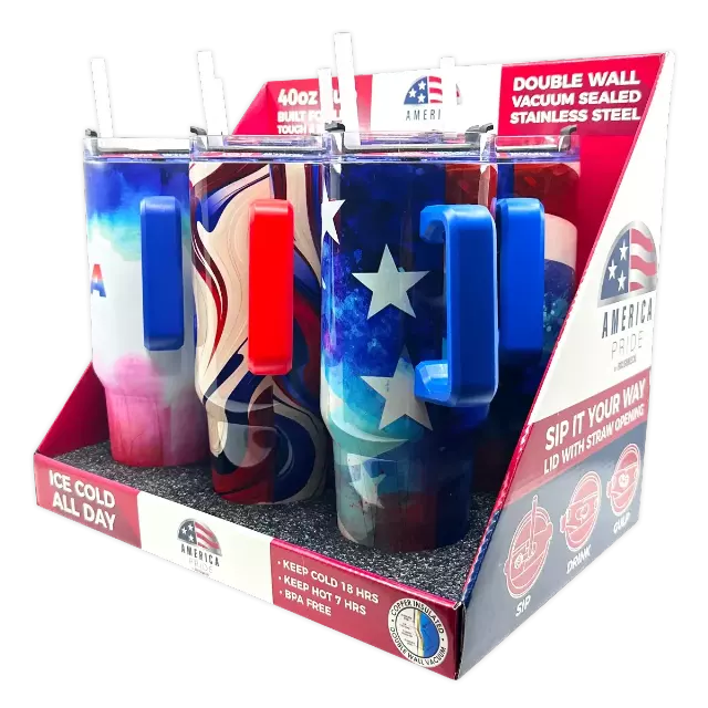 40 oz Stainless-Steel Insulated Patriotic Printed Cups - 6 Pieces Per Retail Ready Display 41686