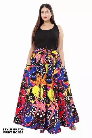 PLUS SIZE 7001X - NEW PRINTS ALERT!!! 8 Panel African Print Skirt - Authentic African Wax (3-PCS PRE-PACK) - $26 Each — One Size (20-34) / Print-558 / 3-Pcs Per Pack