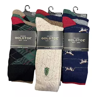 #9-GT-484-ASST Men’s ‘Gold Toe’ Holiday Crew Socks $3.50 per pack of 3 (20 Packs)