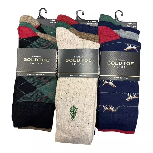 #9-GT-484-ASST Men’s ‘Gold Toe’ Holiday Crew Socks $3.50 per pack of 3 (20 Packs)