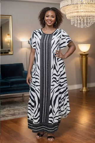 21098 ON SALE!!!Black/White Print Maxi Dress - One Size (3-PCS PRE-PACK) ($12.00 Each)