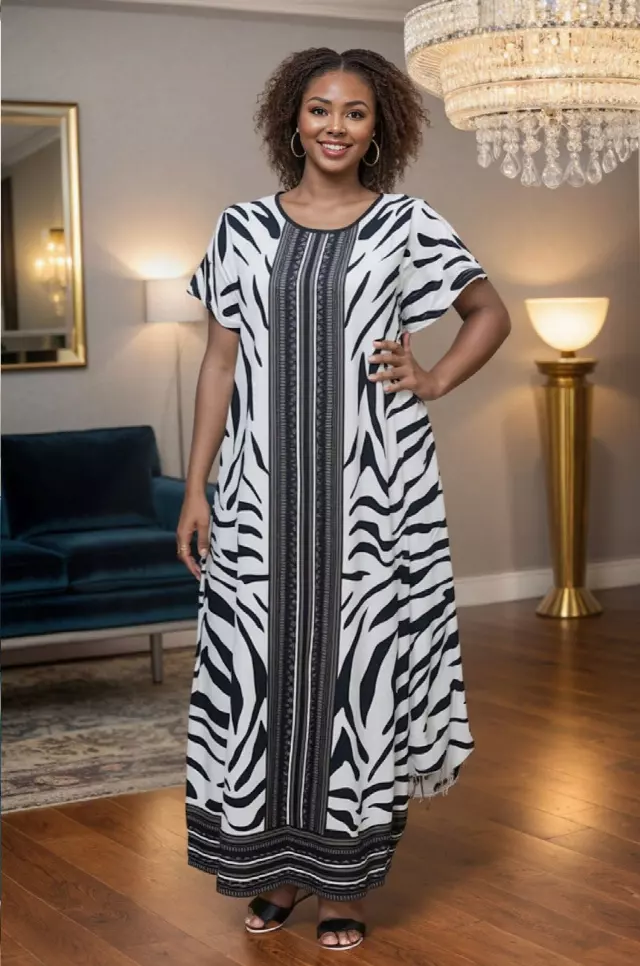21098 ON SALE!!!Black/White Print Maxi Dress - One Size (3-PCS PRE-PACK) ($12.00 Each)