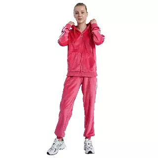 Women's Velvet Hooded Sweatshirt and Sweatpants Set- Style #LJS201- $15.00/ Unit - PLEASE SEE DESCRIPTION — Coral