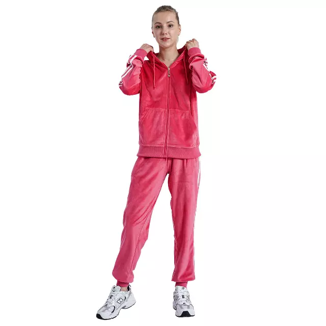 Women's Velvet Hooded Sweatshirt and Sweatpants Set- Style #LJS201- $15.00/ Unit - PLEASE SEE DESCRIPTION — Coral