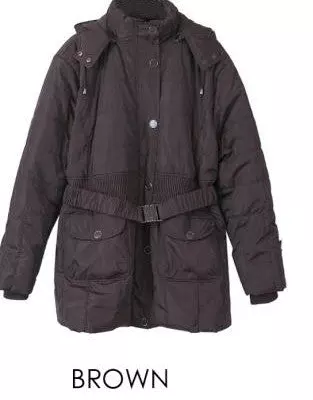 16140 - Long Winter Coat with Fur Hood & Belt ON SALE!!! $15 EACH (6-PCS PRE-PACK) — Brown