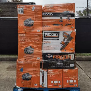 RIDGID Tool Pallet · mixed cordless tools, chargers, batteries, accessories