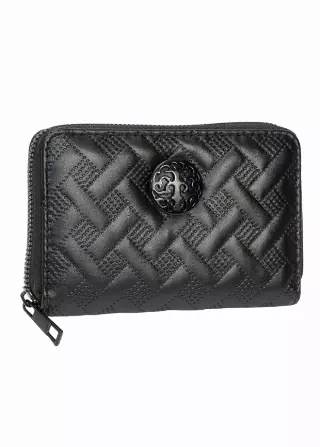 Rebecca & Rifka Smooth Basket Weave Quilt Medallion Zip Indexer Wallet — BK/BK