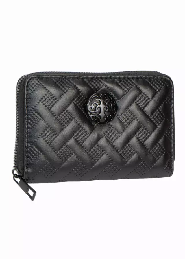 Rebecca & Rifka Smooth Basket Weave Quilt Medallion Zip Indexer Wallet — BK/BK