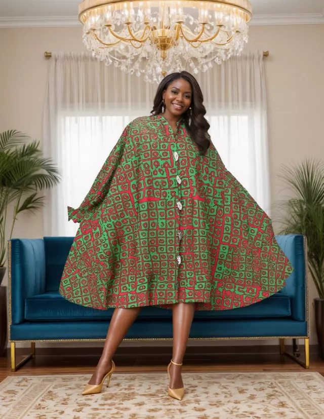 243 - NEW PRINT ALERT Big Button Authentic African Tunic Dress (3 PCS PRE-PACK) - $25.00 EACH — One Size (4 - 24) / Print-678