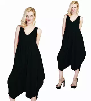 CHH-16100- Women Black Jumpsuit Summer Print Long Length Sleeveless Jumpsuit Dress (6-PCS PRE-PACK)($15 Each)