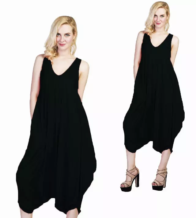CHH-16100- Women Black Jumpsuit Summer Print Long Length Sleeveless Jumpsuit Dress (6-PCS PRE-PACK)($15 Each)