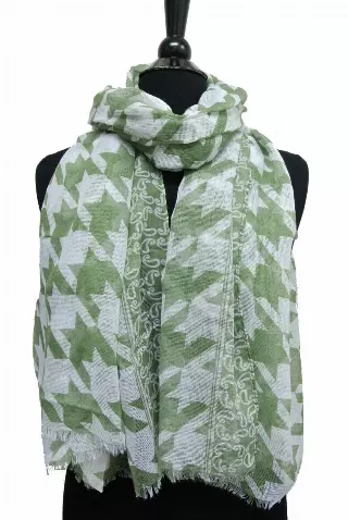 RS325 Houndstooth Pattern Spring Scarf — Olive