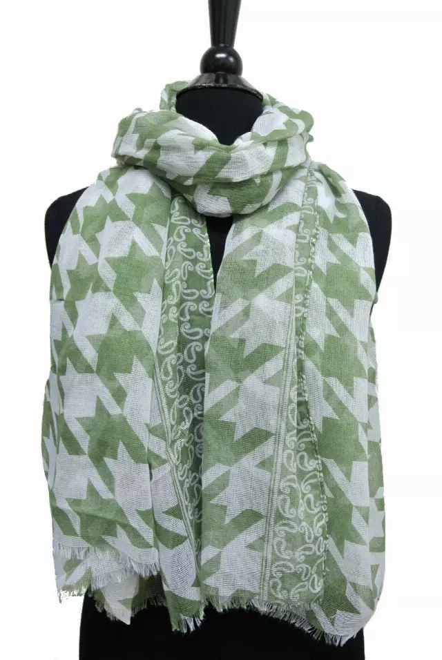 RS325 Houndstooth Pattern Spring Scarf — Olive