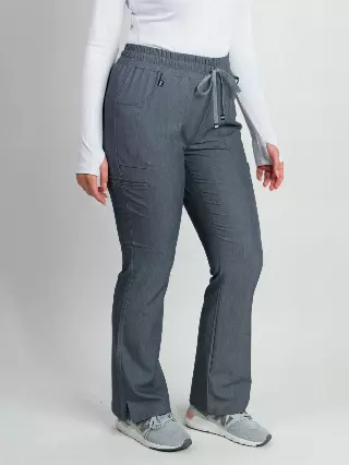 Sydney | High Waisted Slim Flare Scrub Pants — Heather Graphite / XL