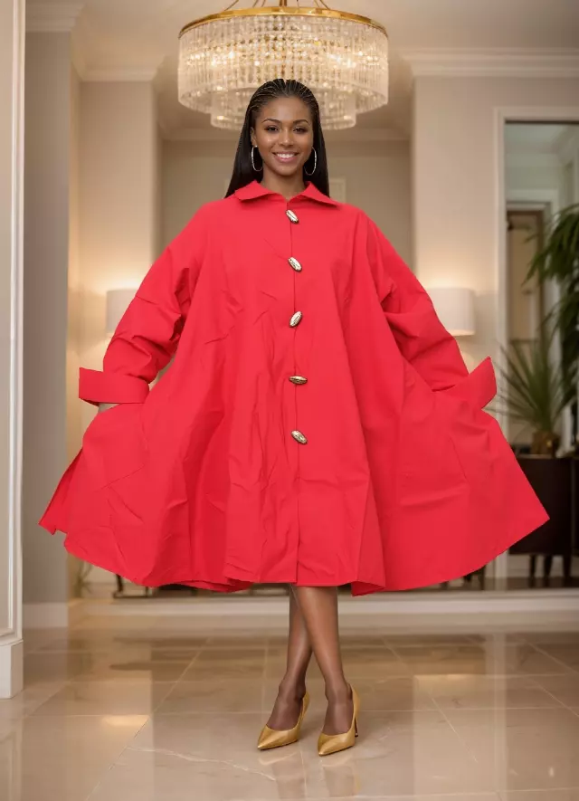 243 - Big Button Down Solid Colors Authentic African Tunic Dress (3 PCS PRE-PACK) - $25.00 EACH — One Size (4 - 24) / Print-26003
