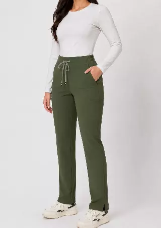 Ariana | High-Waisted Slim Straight Scrub Pants — Army Green / 2XL