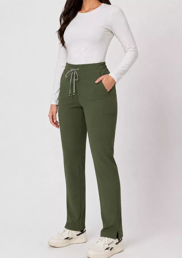 Ariana | High-Waisted Slim Straight Scrub Pants — Army Green / 2XL