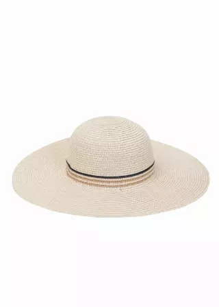 Max Studio Straw Stripe Crown Floppy Sun Hat — NATURAL
