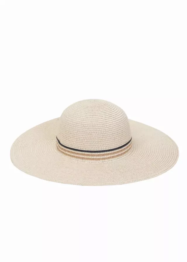 Max Studio Straw Stripe Crown Floppy Sun Hat — NATURAL